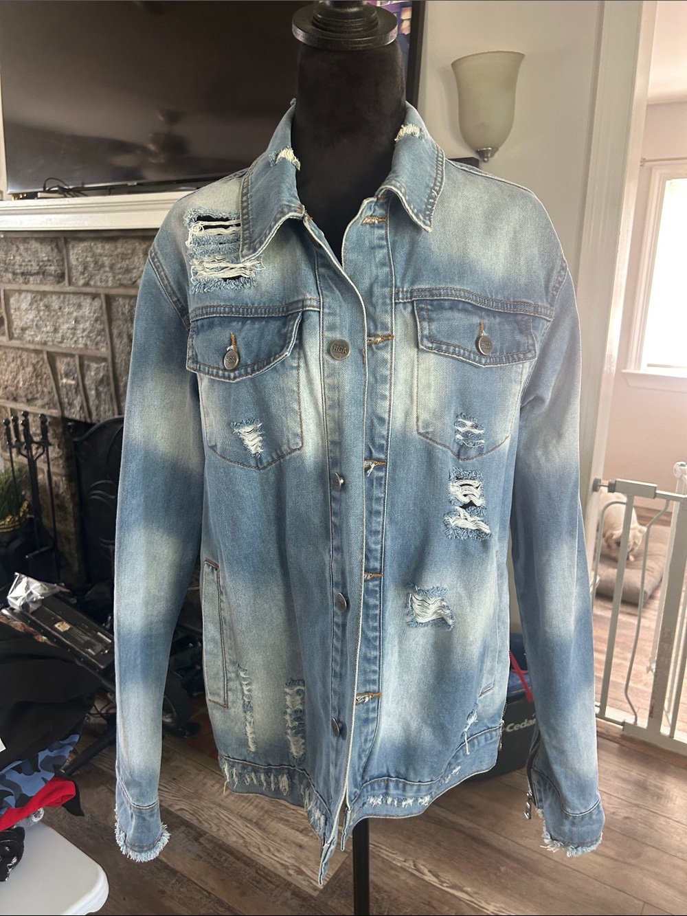 Light Blue Distressed Denim Jacket